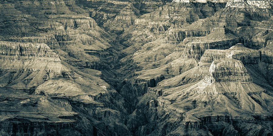 Shadows Of Time - Grand Canyon Arizona Panoramic Landscape In Sepia Photograph by Gregory Ballos