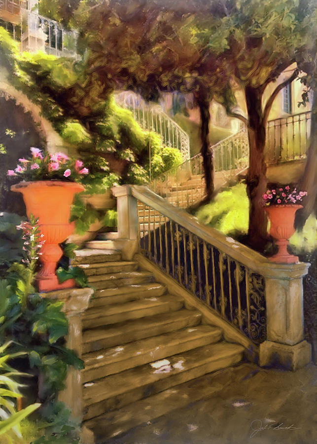 Flower Painting - Shady Steps by Joel Smith