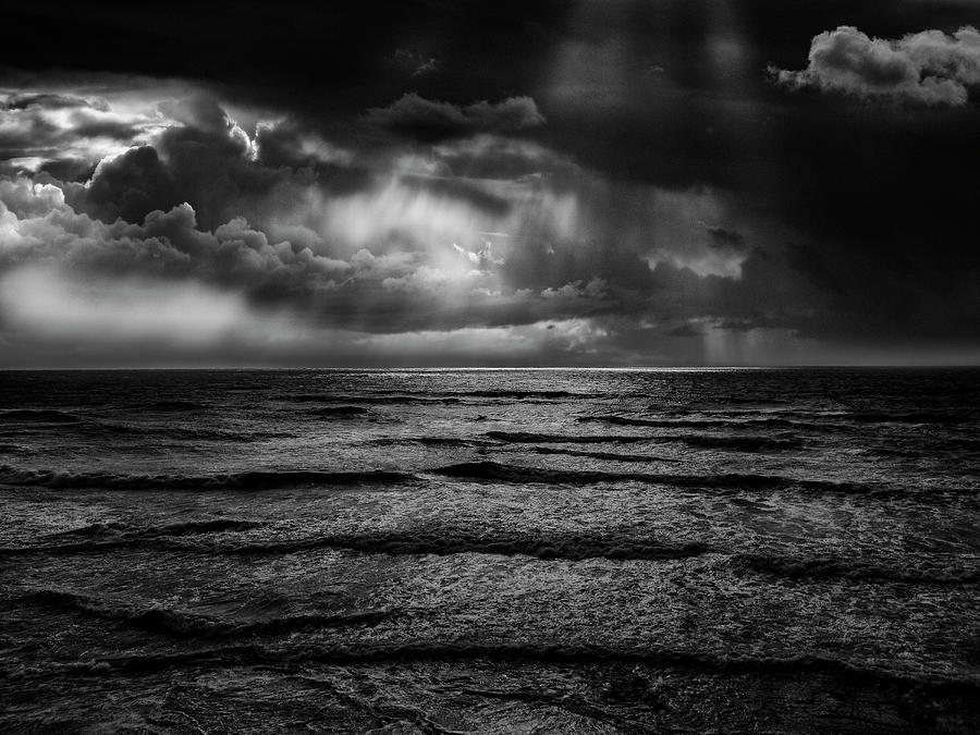 Shafts of sunlight through stormy clouds over the Mediterranean sea Photograph by Panoramic Images