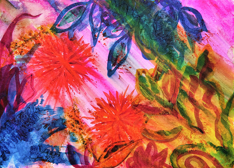 Shaggy Zinnias Color Explosion Painting by Sherrie Triest