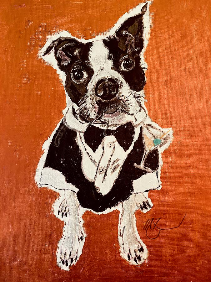 Boston Terrier BOND 007 Shaken not Stirred  Painting by Melody Fowler