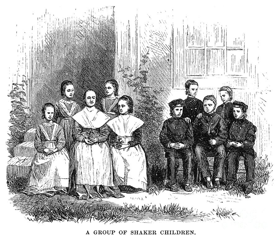 Shaker Children, 1875 Drawing by Granger