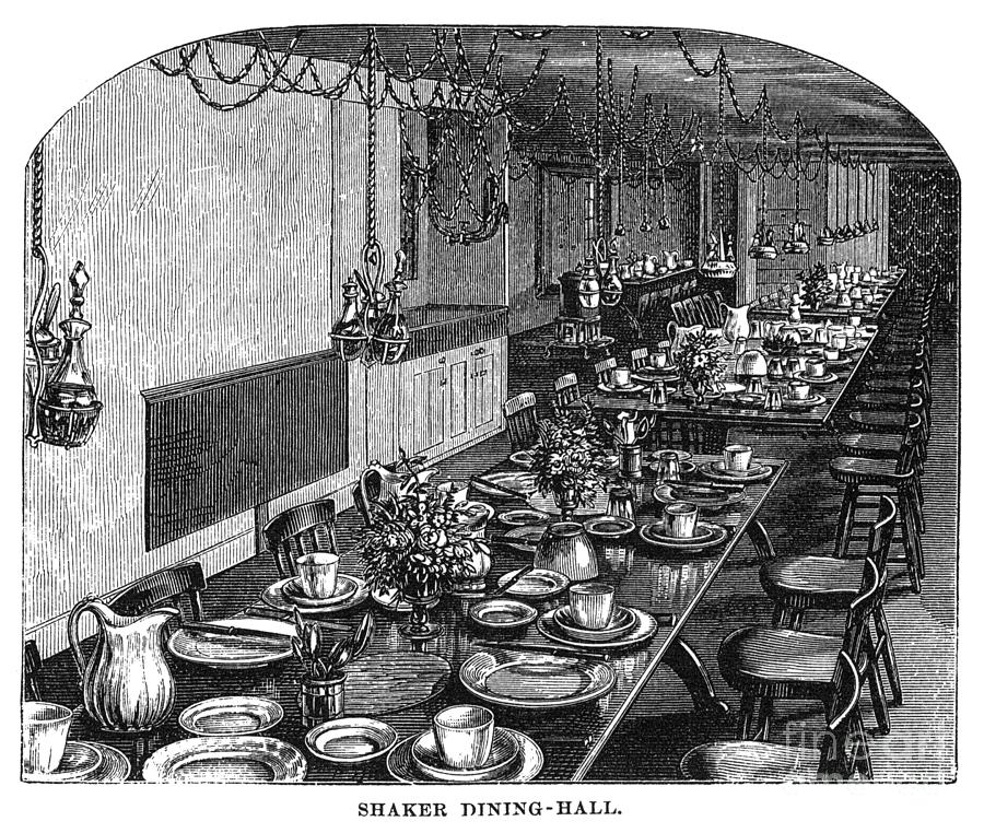 Shaker Dining Hall, 1875 Drawing by Granger