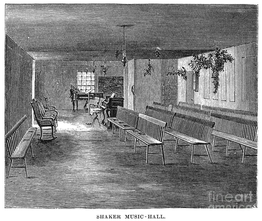 Shaker Music Hall, 1875 Drawing by Granger