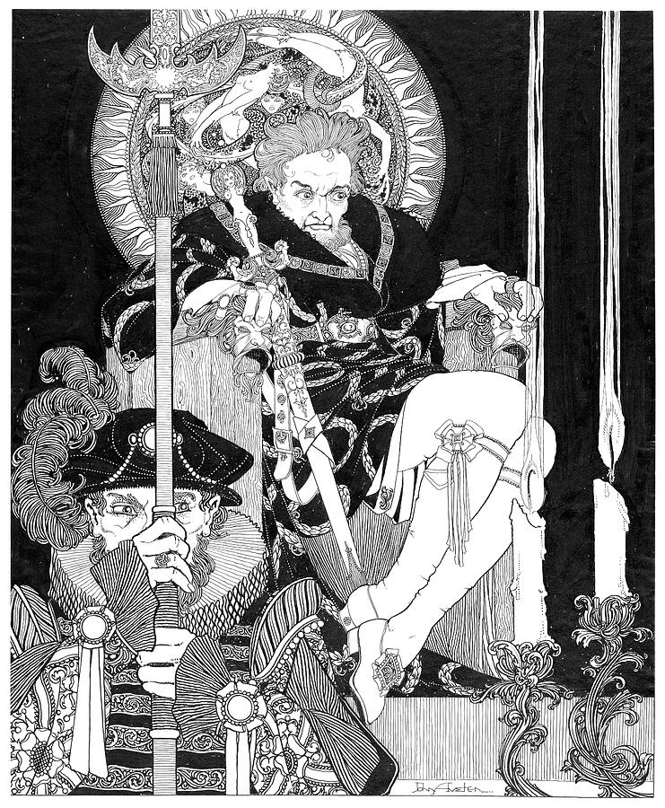 Shakespeare Hamlet illustrations by John Austen - The King on the Throne Drawing by John Archibald Austen
