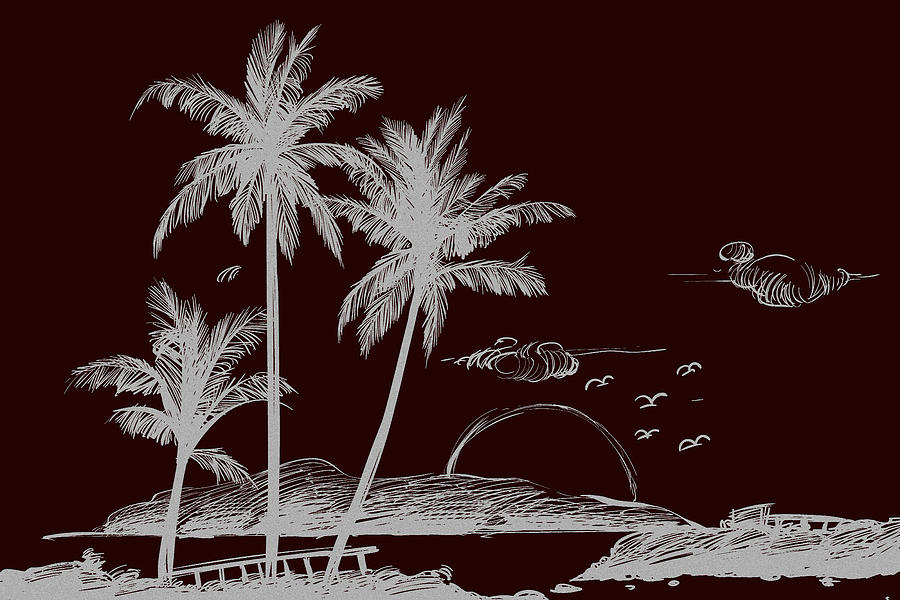 Summer Drawing - Chalk palm tree sketch background by Mounir Khalfouf