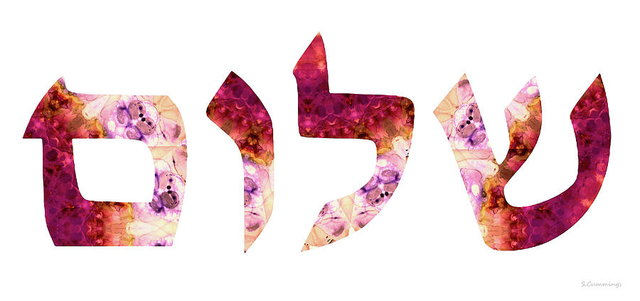Hanukkah Painting - Shalom 39 - Pink and Red Jewish Art - Sharon Cummings by Sharon Cummings