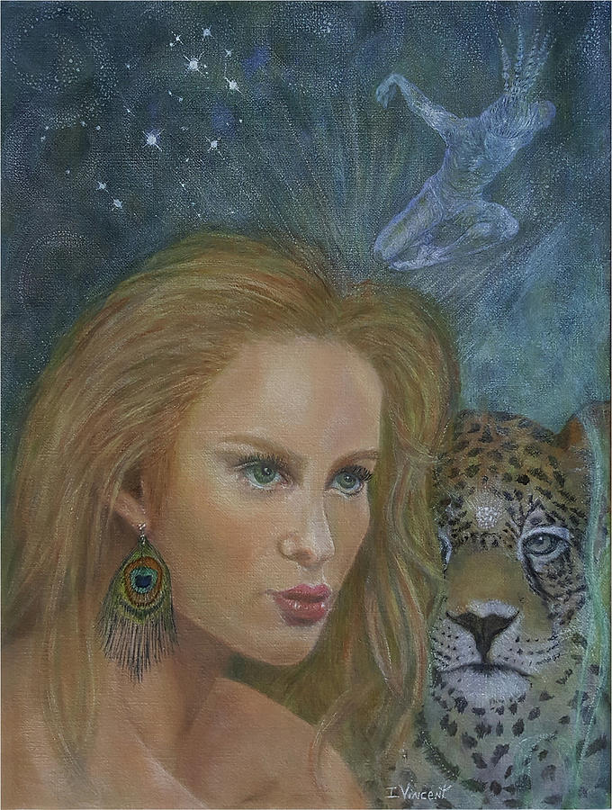 Shaman Girl and the Jaguar Painting by Irene Vincent