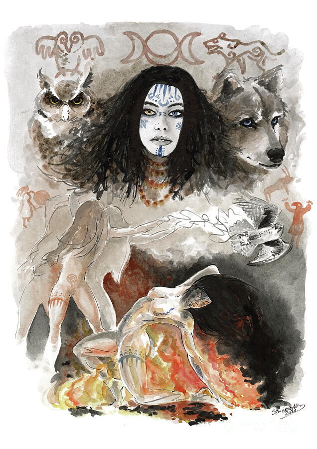 Shaman painting, Witch poster, Moon Goddess, Wicca art, Magican print, Pagan artwork Painting by Mariusz Szmerdt