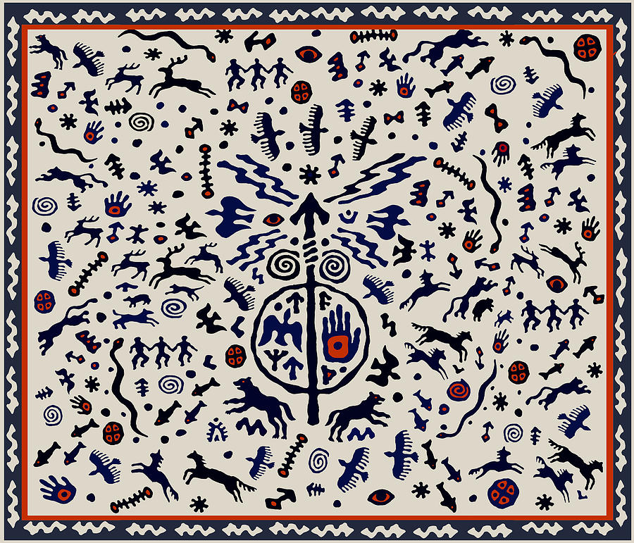 Shaman Ritual Spirits Play Mat Digital Art by Vagabond Folk Art - Virginia Vivier