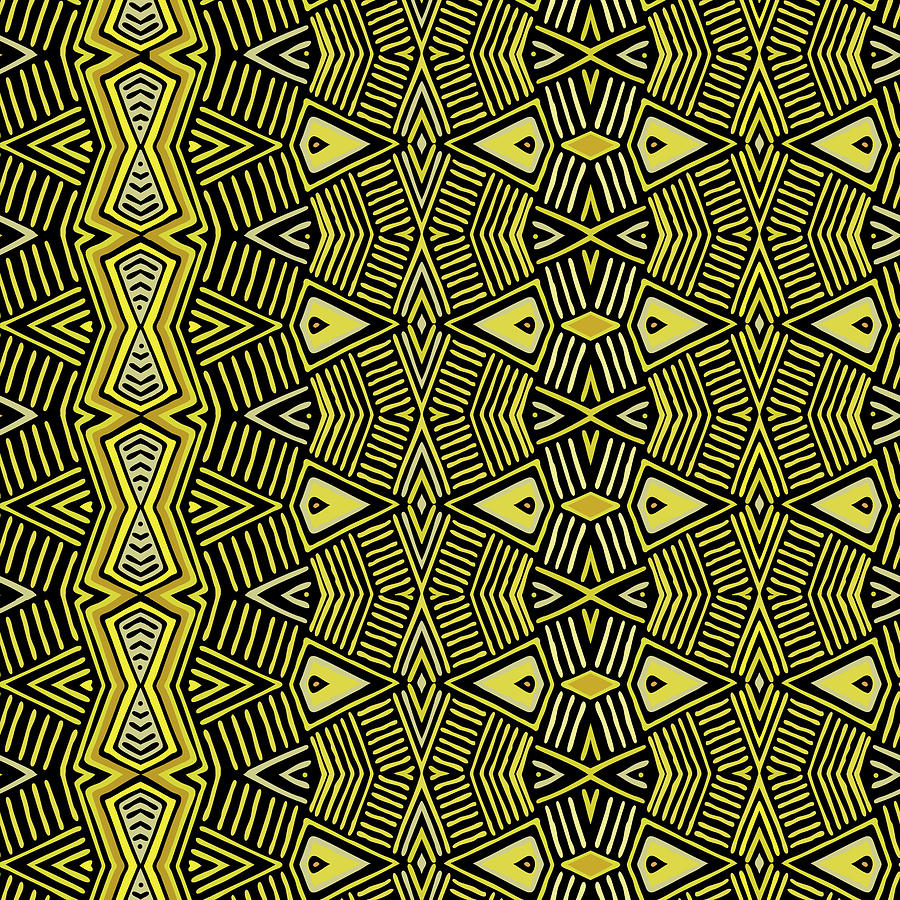 Shaman Shield - Yellow Black Digital Art by Vagabond Folk Art - Virginia Vivier