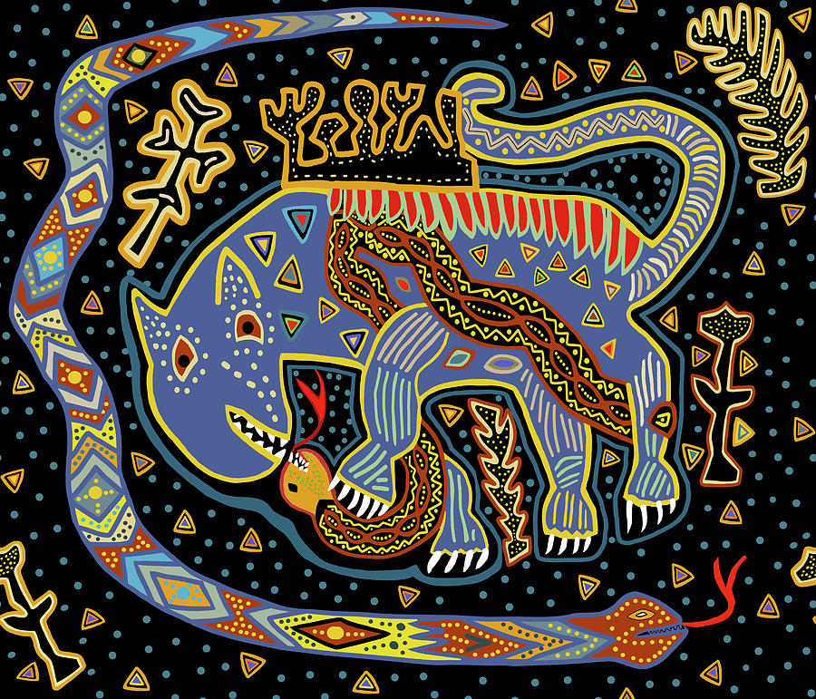 Shaman Tigre King with Serpents Digital Art by Vagabond Folk Art - Virginia Vivier