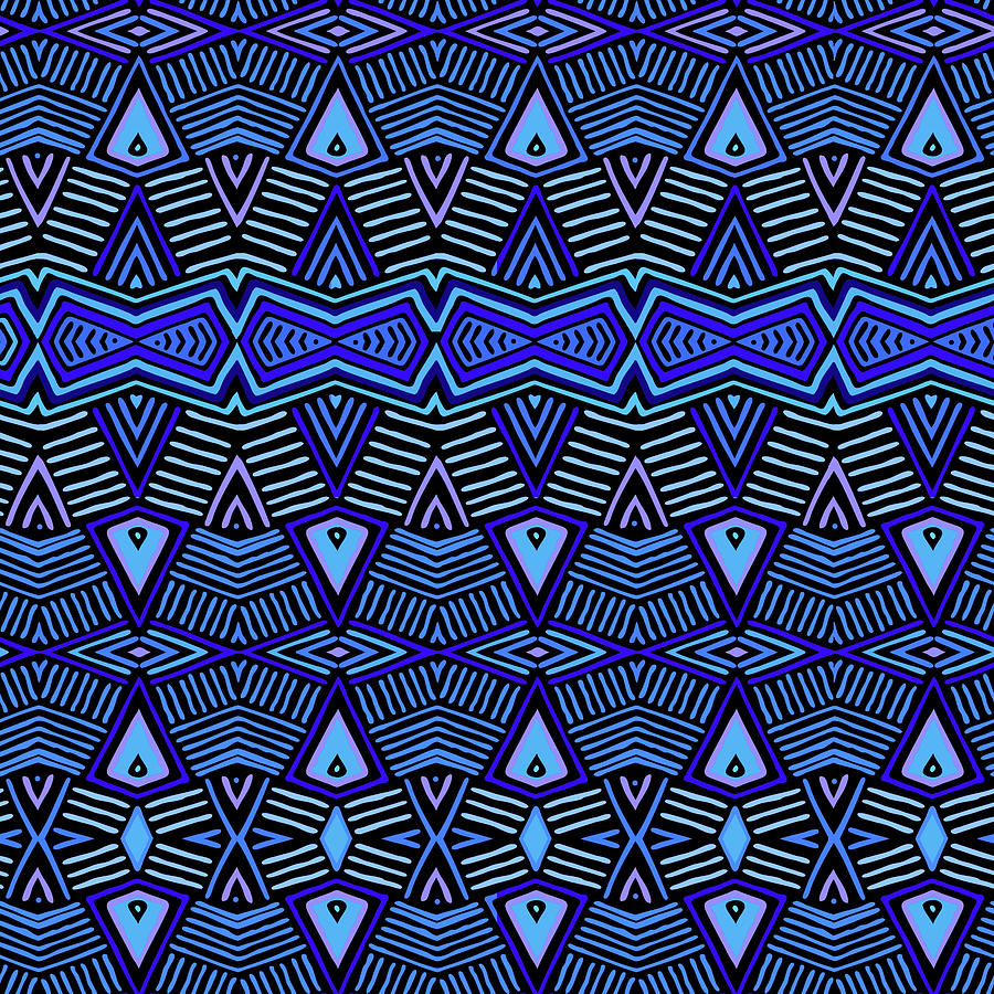 Shaman Tribal Shield - Royal Blue Digital Art by Vagabond Folk Art - Virginia Vivier