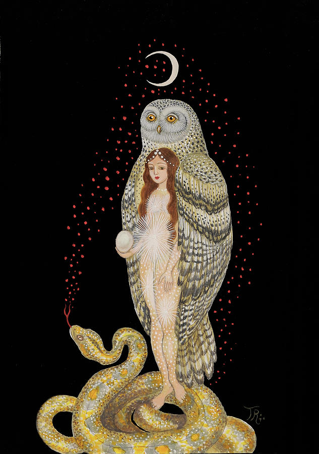 Owl Painting - Shamas Celestial Goddess Ritual by Tino Rodriguez