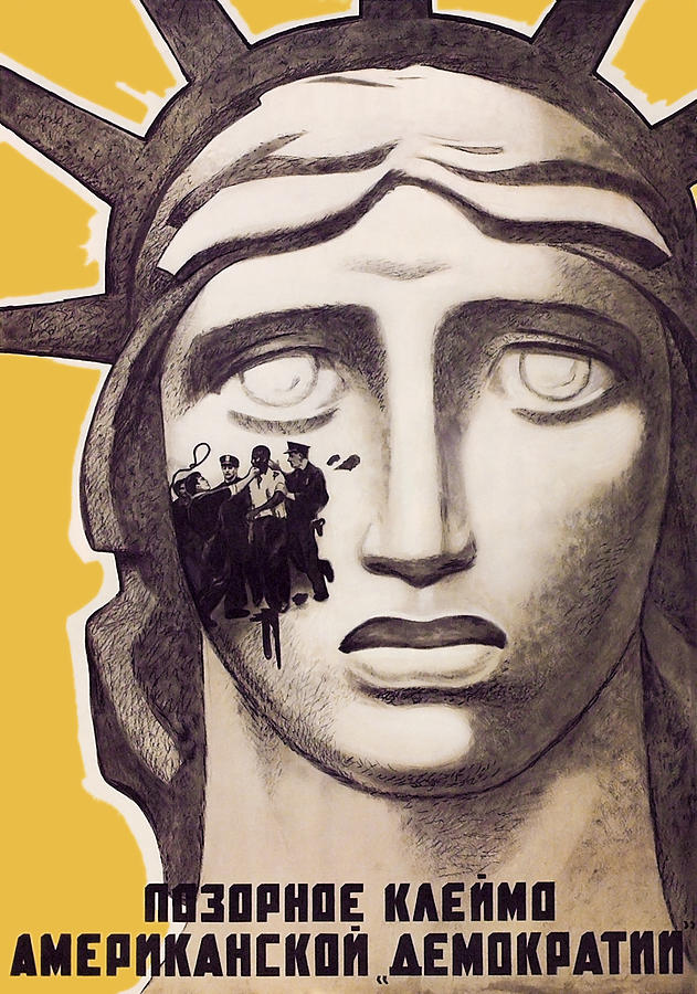 Shameful Brand of American Democracy - Soviet Propaganda 1963 Painting by War Is Hell Store