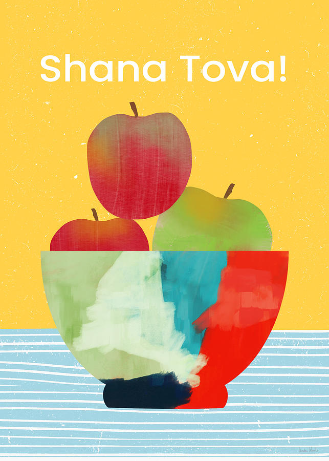 Shana Tova Fruit Bowl- Art by Linda Woods Mixed Media by Linda Woods