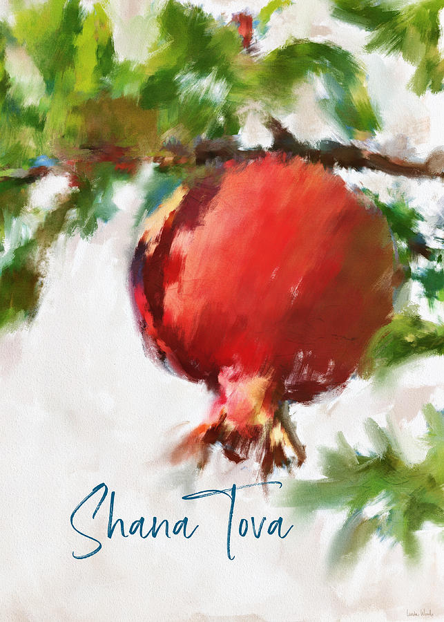 Shana Tova Painted Pomegranate- Art by Linda Woods Mixed Media by Linda Woods