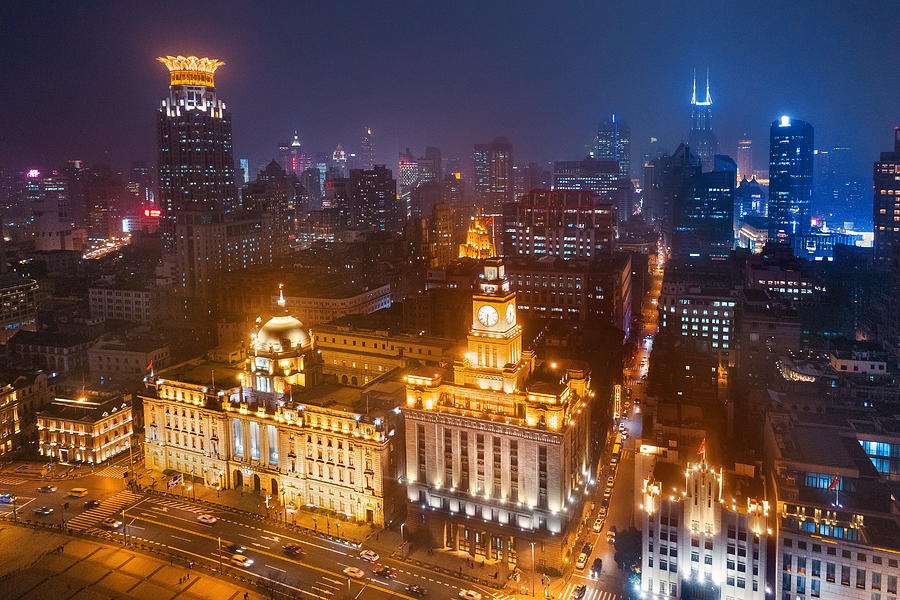 Shanghai aerial night view Photograph by Songquan Deng