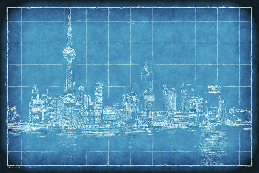 Shanghai Blueprint Digital Art by Richard Downs