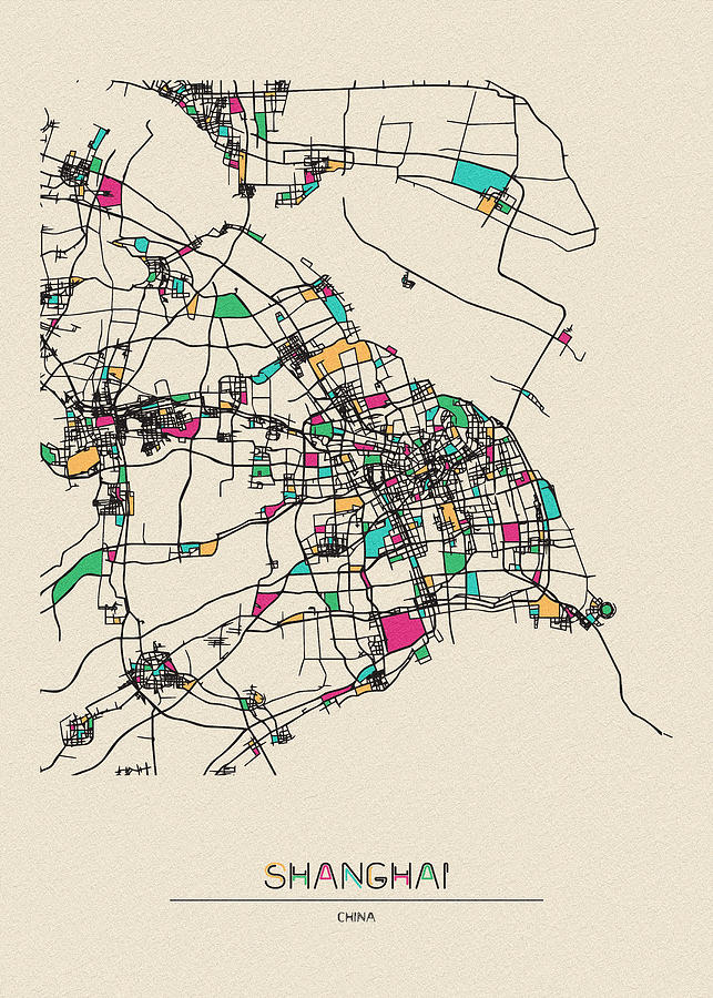 Shanghai, China City Map Drawing by Inspirowl Design | Fine Art America