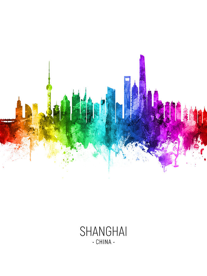 Shanghai China Skyline #69 Digital Art by Michael Tompsett
