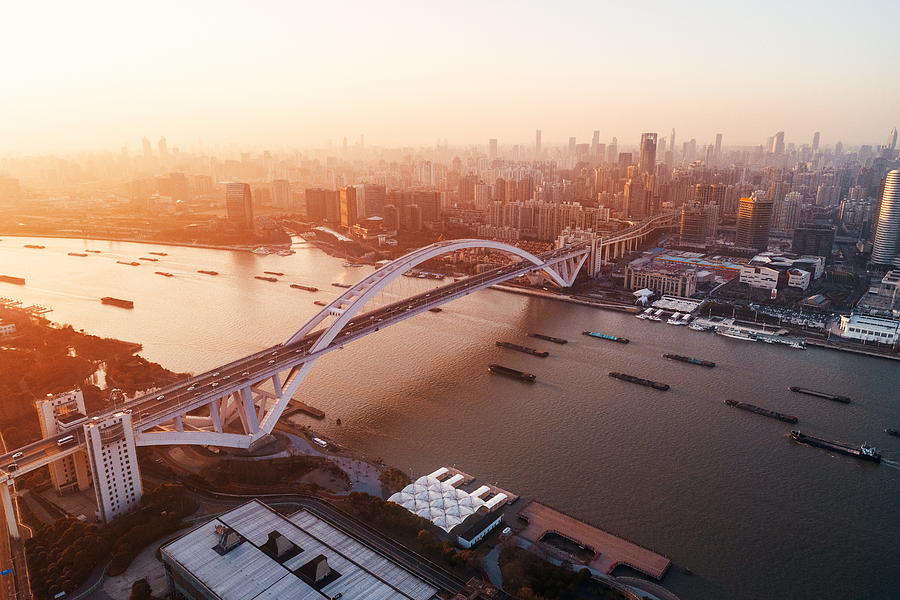 Shanghai Lupu Bridge aerial view Photograph by Songquan Deng