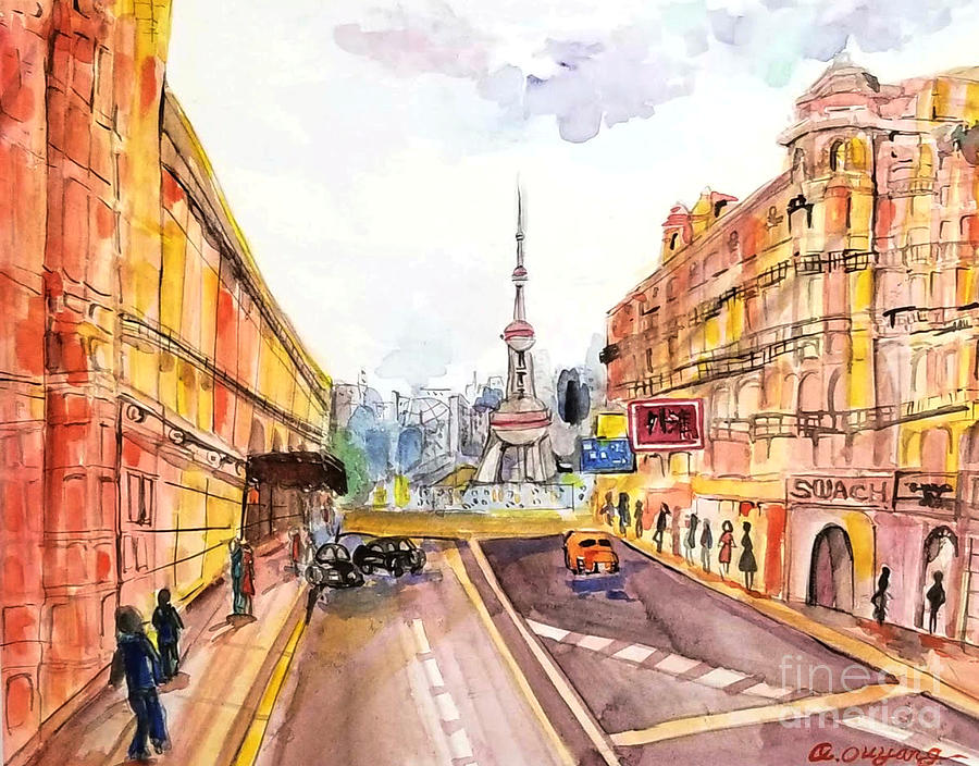 Watercolor Painting - Shanghai Peal TV Tower by AQQ Studio Watercolor Painting - Shanghai Peal TV Tower by AQQ Studio