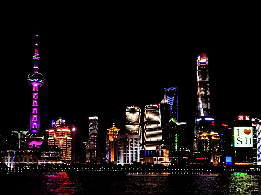 Shanghai Skyline by Night Photograph by Christine Ley