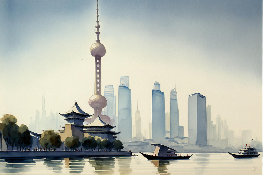 Shanghai skyline Digital Art by Kai Saarto