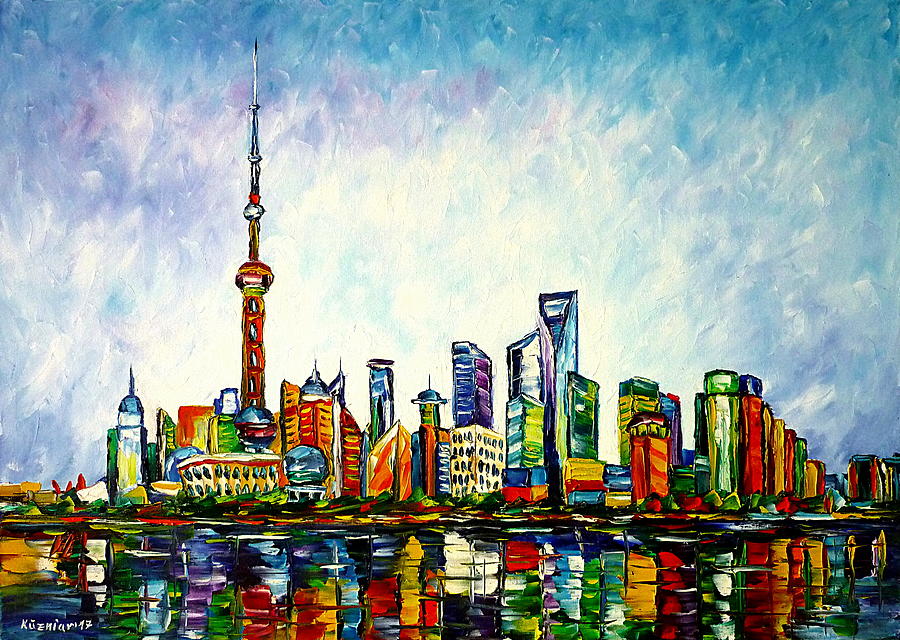 Shanghai, Skyline Painting by Mirek Kuzniar
