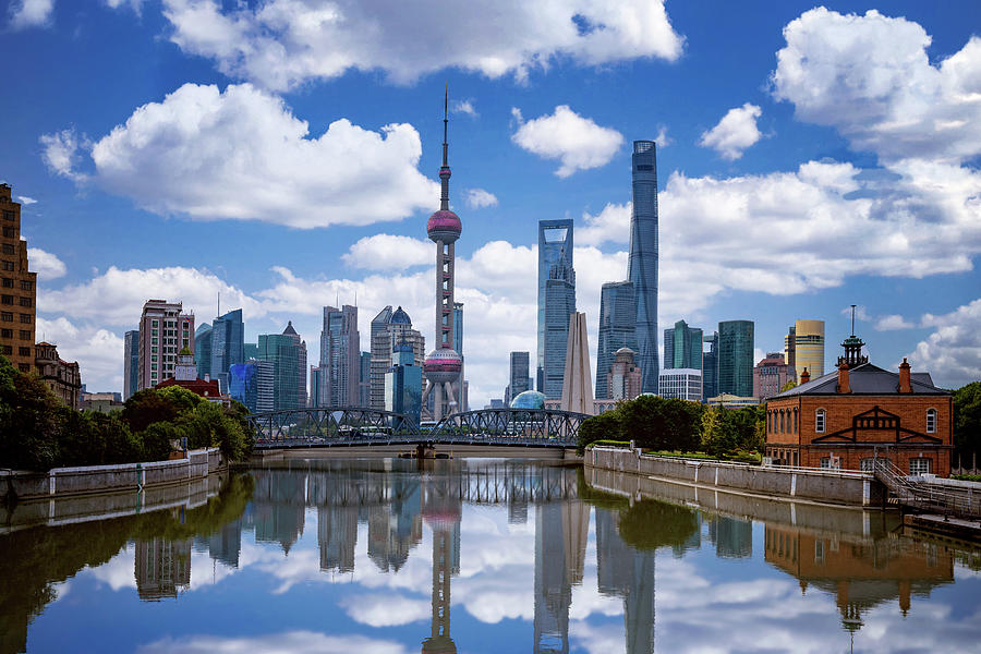 Shanghai skyline with historical Waibaidu bridge Photograph by Anek Suwannaphoom