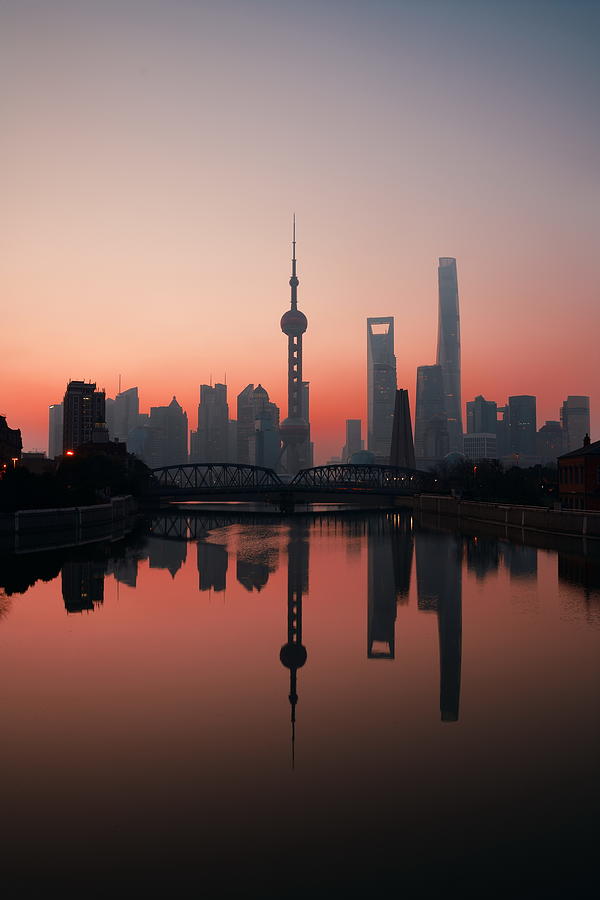 Shanghai skyscraper silhouette Photograph by Songquan Deng