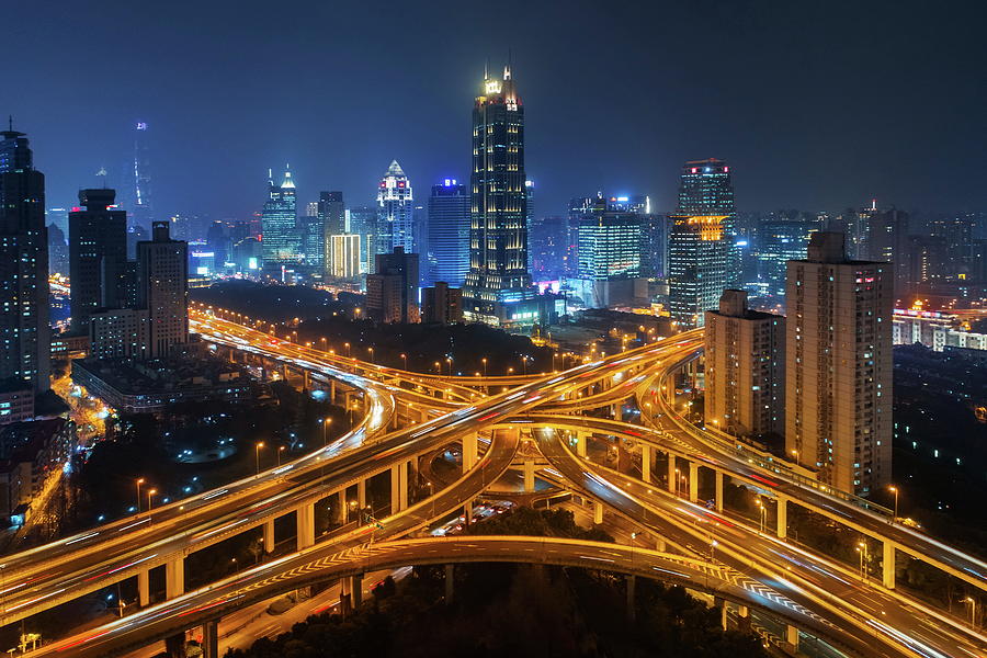 Shanghai Yanan Road overpass bridge night Photograph by Songquan Deng