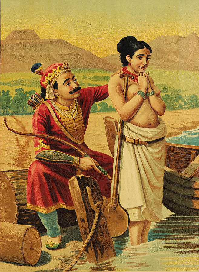 Shantanoo and Matsyagandha Painting by Raja Ravi Varma