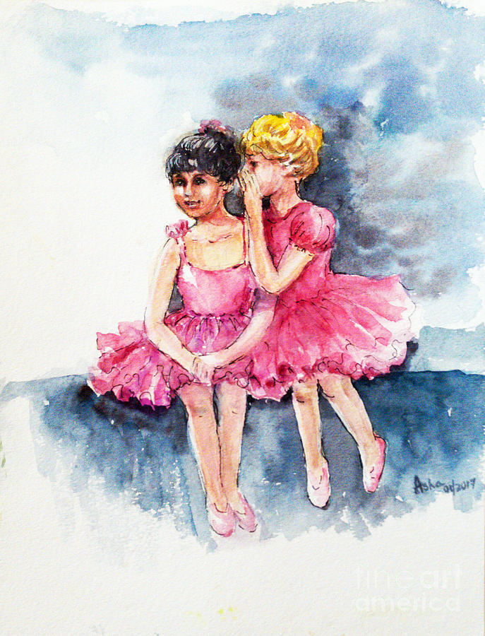 Shared secrets of two ballerinas Painting by Asha Sudhaker Shenoy
