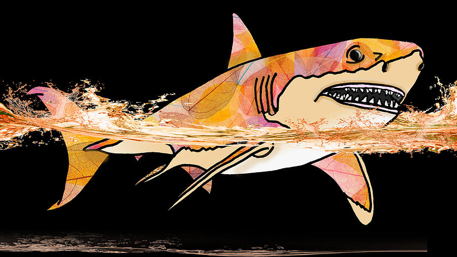 Shark all Dressed Up in Orange Mixed Media by Kelly Mills