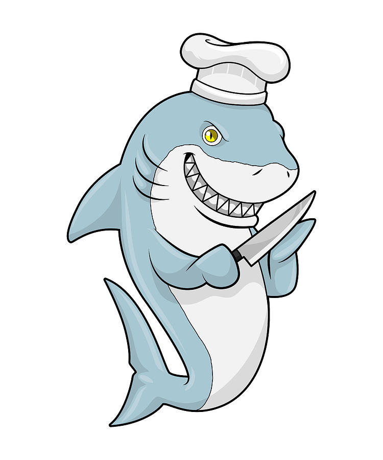 Shark as Cook with Knife Painting by Markus Schnabel | Pixels