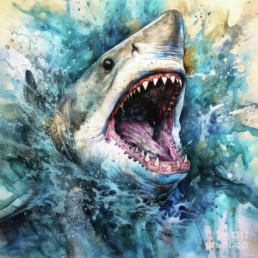 Jaws Painting - Shark Attack by Tina LeCour