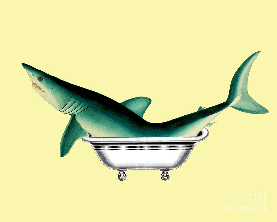 Sharks Mixed Media - Shark Bathroom Decor by Madame Memento