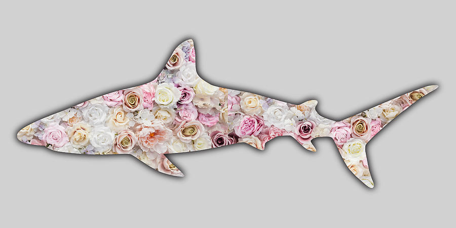 Shark Flower Floral T-Shirt Painting by Tony Rubino