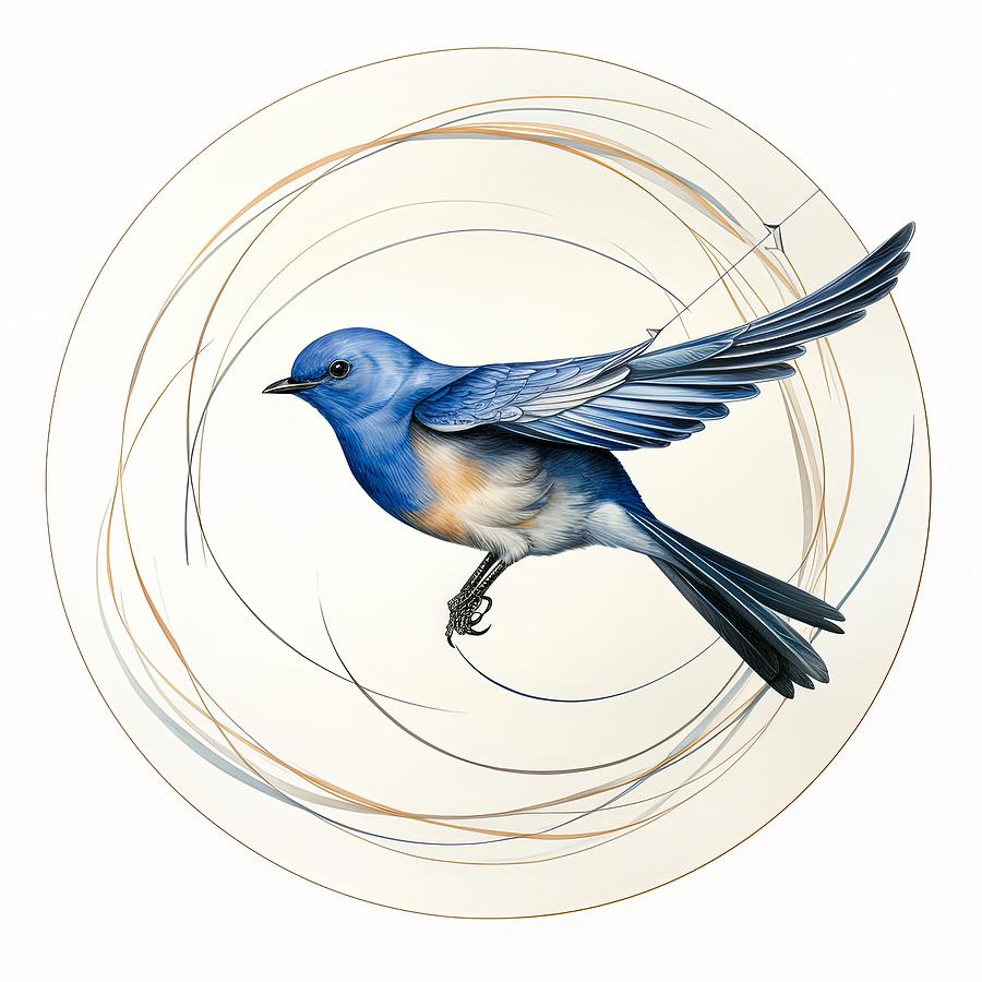Sharp and Stylish - Bluebird Minimalist Art Painting by Lourry Legarde