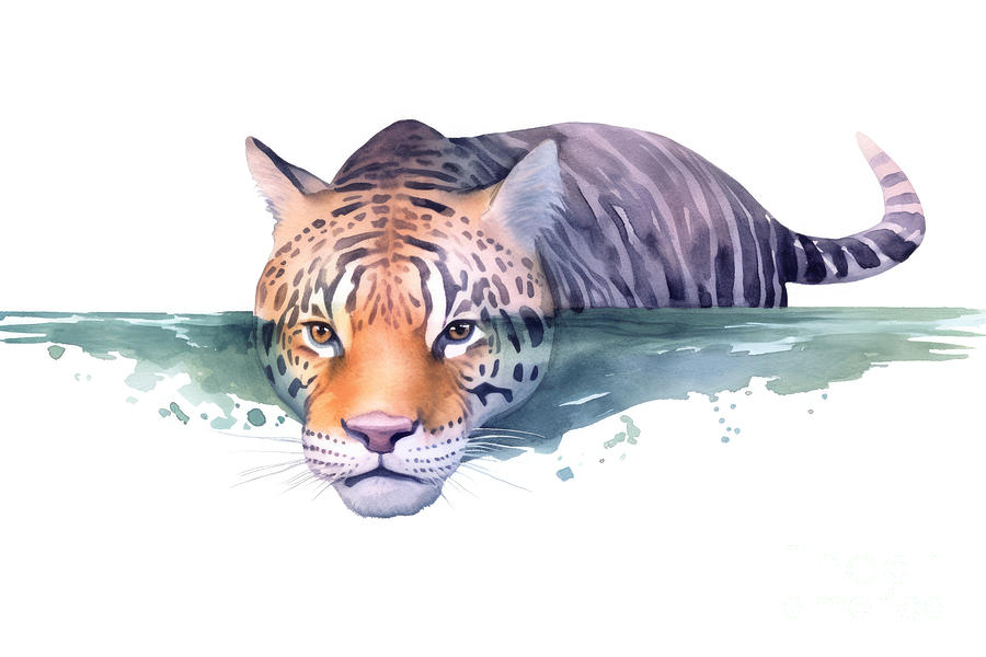 Wildlife Painting - Sharp Tiger Watercolor Isolated On White Backgrounde Watercolor  by N Akkash