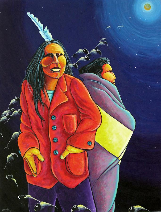American Indian Painting - Sharred Vision - Return of the Buffalo by Joe Triano American Indian Painting - Sharred Vision - Return of the Buffalo by Joe Triano