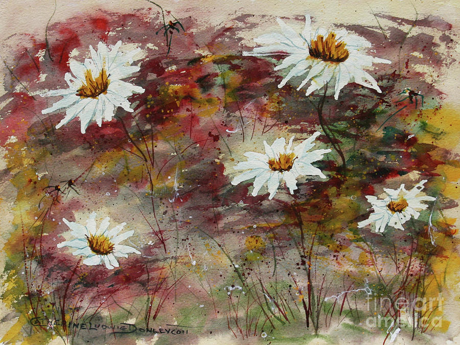 Abstract Impressionistic Shasta Daisies Painting by Catherine Ludwig Donleycott