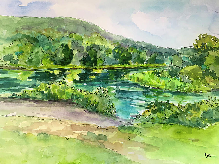 Shawnee, river view Mountain Painting by Clara Sue Beym