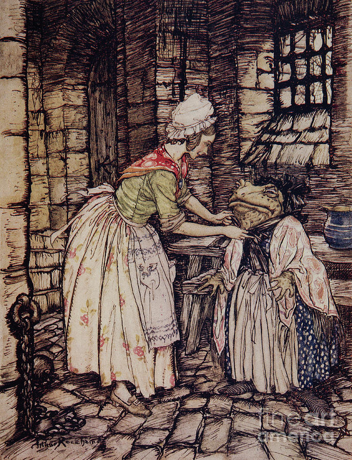 She arranged the shawl with a professional fold Painting by Arthur Rackham