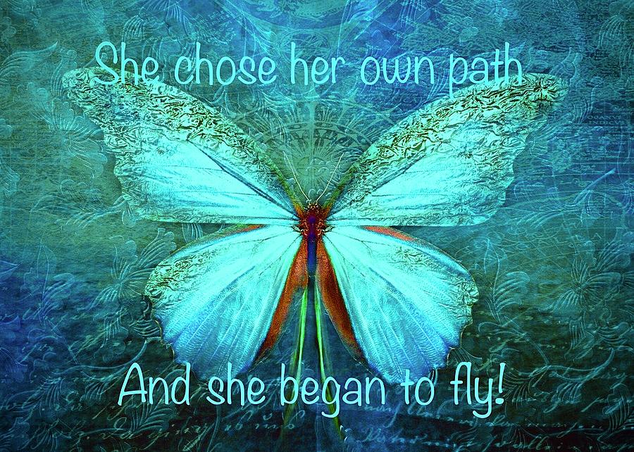 Inspirational Mixed Media - She Chose To Fly by KaFra Art