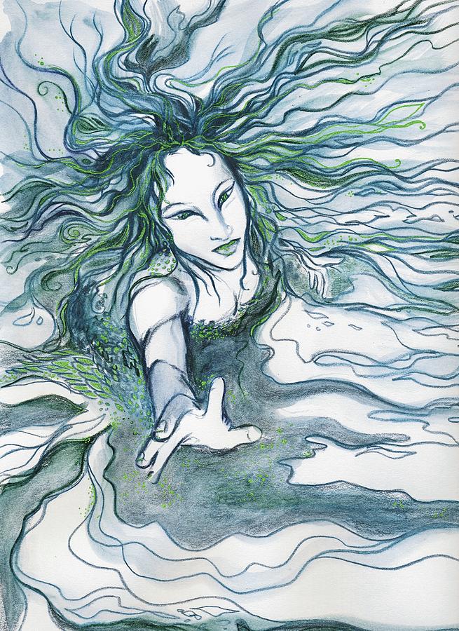 She Dwells in Dark Water Drawing by Katherine Nutt