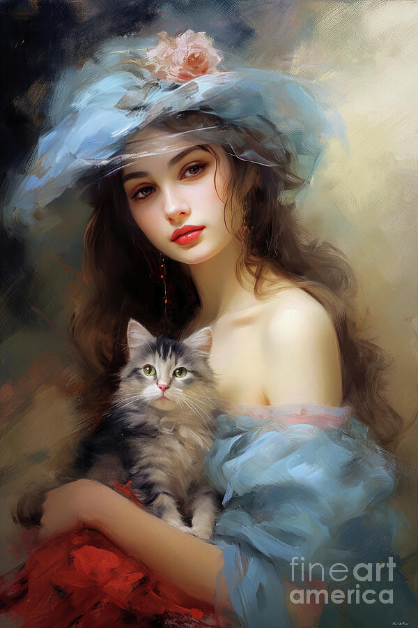 She Loves Her Kitten Painting by Tina LeCour She Loves Her Kitten Painting by Tina LeCour