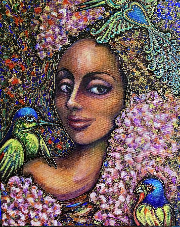 She Speaks To Birds Painting by Rae Chichilnitsky